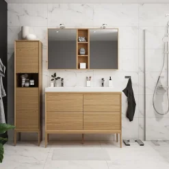 GoodHome Meuble sous vasque à suspendre Avela placage chêne 120 cm