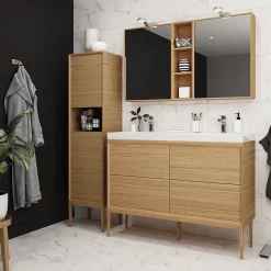 GoodHome Meuble sous vasque à suspendre Avela placage chêne 120 cm