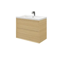 Meuble Vasque|GoodHome Meuble sous vasque à suspendre Avela placage chêne 80 cm + plan vasque Nira