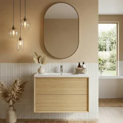 Meuble Vasque|GoodHome Meuble sous vasque à suspendre Avela placage chêne 80 cm + plan vasque Nira