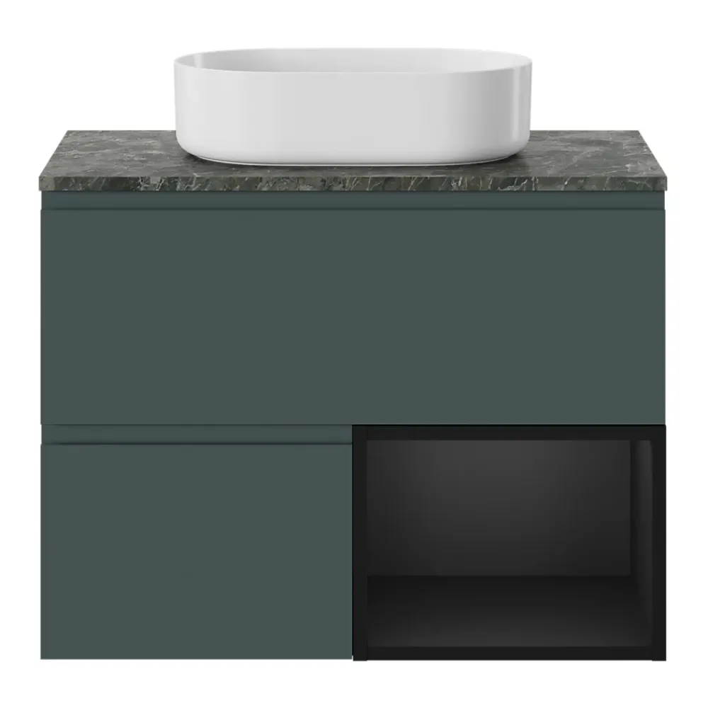 GoodHome Meuble sous vasque 1 tiroir avec poignée intégrée l.80 x H.30 x P.45 cm vert forêt Kentia
