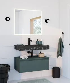 GoodHome Meuble sous vasque 1 tiroir avec poignée intégrée l.80 x H.30 x P.45 cm vert forêt Kentia