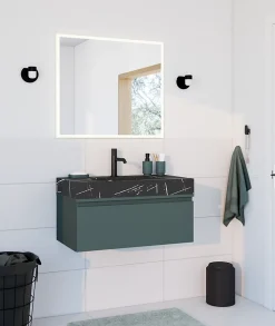 GoodHome Meuble sous vasque 1 tiroir avec poignée intégrée l.80 x H.30 x P.45 cm vert forêt Kentia