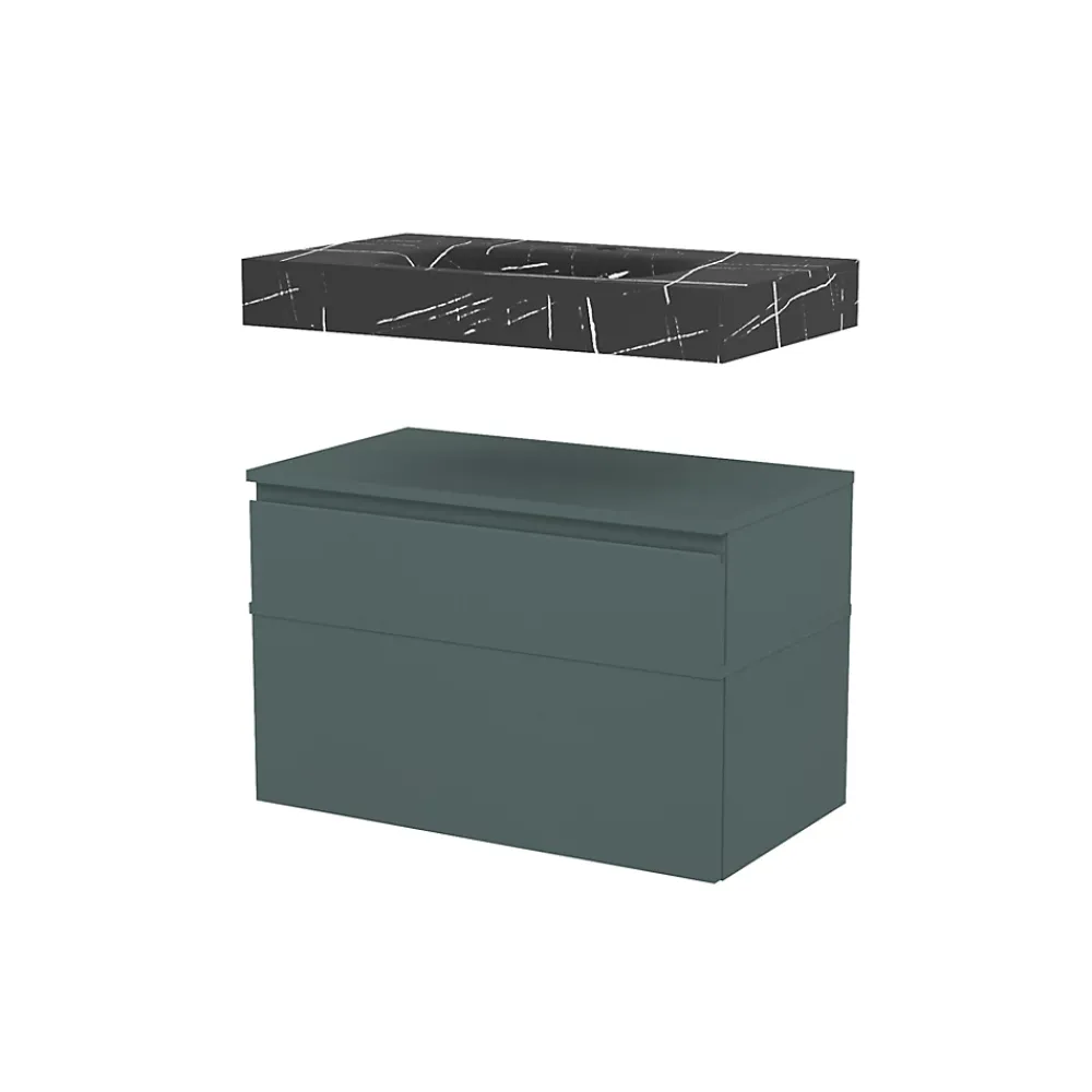 GoodHome Meuble sous vasque 1 tiroir avec poignée intégrée l.80 x H.30 x P.45 cm vert forêt Kentia