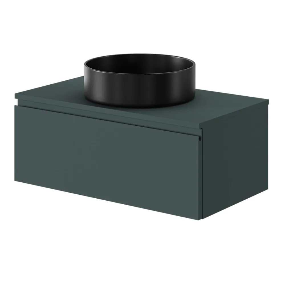 GoodHome Meuble sous vasque 1 tiroir avec poignée intégrée l.80 x H.30 x P.45 cm vert forêt Kentia