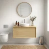 GoodHome Meuble sous vasque 1 tiroir à suspendre Avela placage chêne 60 cm + plan de toilette Avela