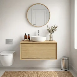 GoodHome Meuble sous vasque 1 tiroir à suspendre Avela placage chêne 60 cm + plan de toilette Avela