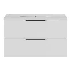 GoodHome Meuble sous vasque 2 tiroirs sans poignées l.100 x H.60 x P.45 cm blanc mat Kentia