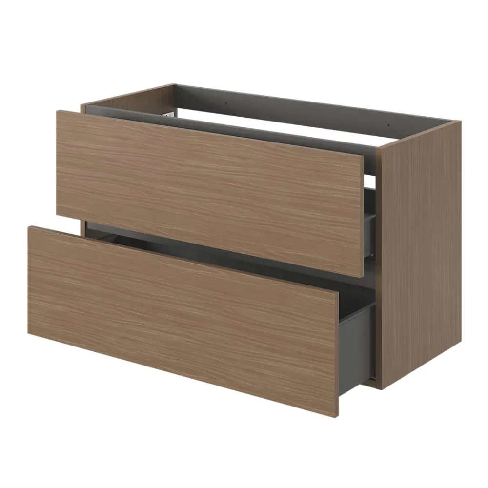 Meuble Sous-Vasque|GoodHome Meuble sous vasque 2 tiroirs sans poignées l.100 x H.60 x P.45 cm effet noyer Kentia