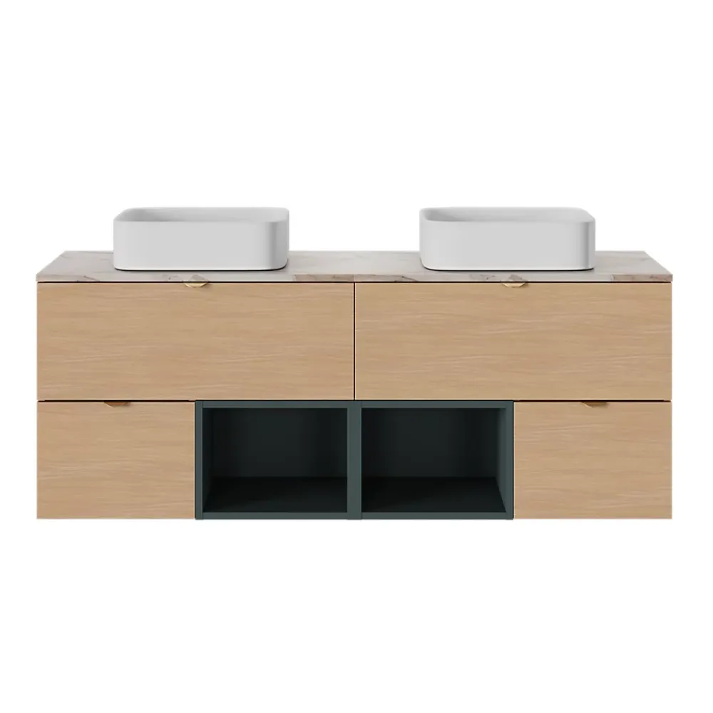 GoodHome Meuble sous vasque 1 tiroir sans poignée l.40 x H.30 x P.45 cm effet chêne Kentia