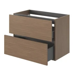 Meuble Sous-Vasque|GoodHome Meuble sous vasque 2 tiroirs sans poignées l.80 x H.60 x P.45 cm effet noyer Kentia