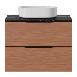 Meuble Sous-Vasque|GoodHome Meuble sous vasque 2 tiroirs sans poignées l.80 x H.60 x P.45 cm effet noyer Kentia