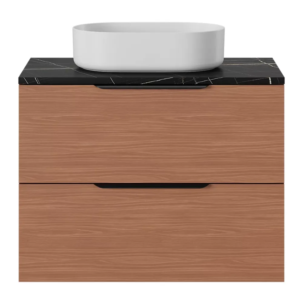 Meuble Sous-Vasque|GoodHome Meuble sous vasque 2 tiroirs sans poignées l.80 x H.60 x P.45 cm effet noyer Kentia