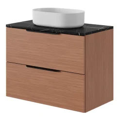 Meuble Sous-Vasque|GoodHome Meuble sous vasque 2 tiroirs sans poignées l.80 x H.60 x P.45 cm effet noyer Kentia