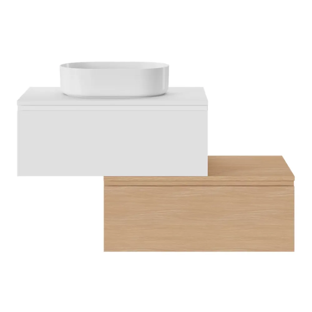 Meuble Sous-Vasque|GoodHome Meuble sous vasque 1 tiroir avec poignée intégrée l.80 x H.30 x P.45 cm blanc mat Kentia