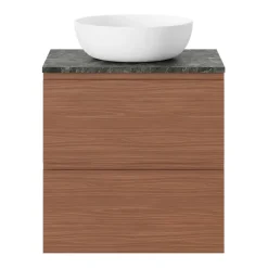 GoodHome Meuble sous vasque 2 tiroirs avec poignées intégrées l.60 x H.60 x P.45 cm effet noyer Kentia