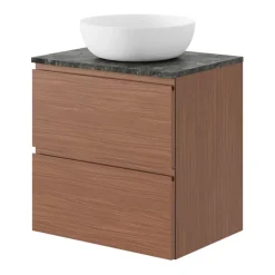 GoodHome Meuble sous vasque 2 tiroirs avec poignées intégrées l.60 x H.60 x P.45 cm effet noyer Kentia