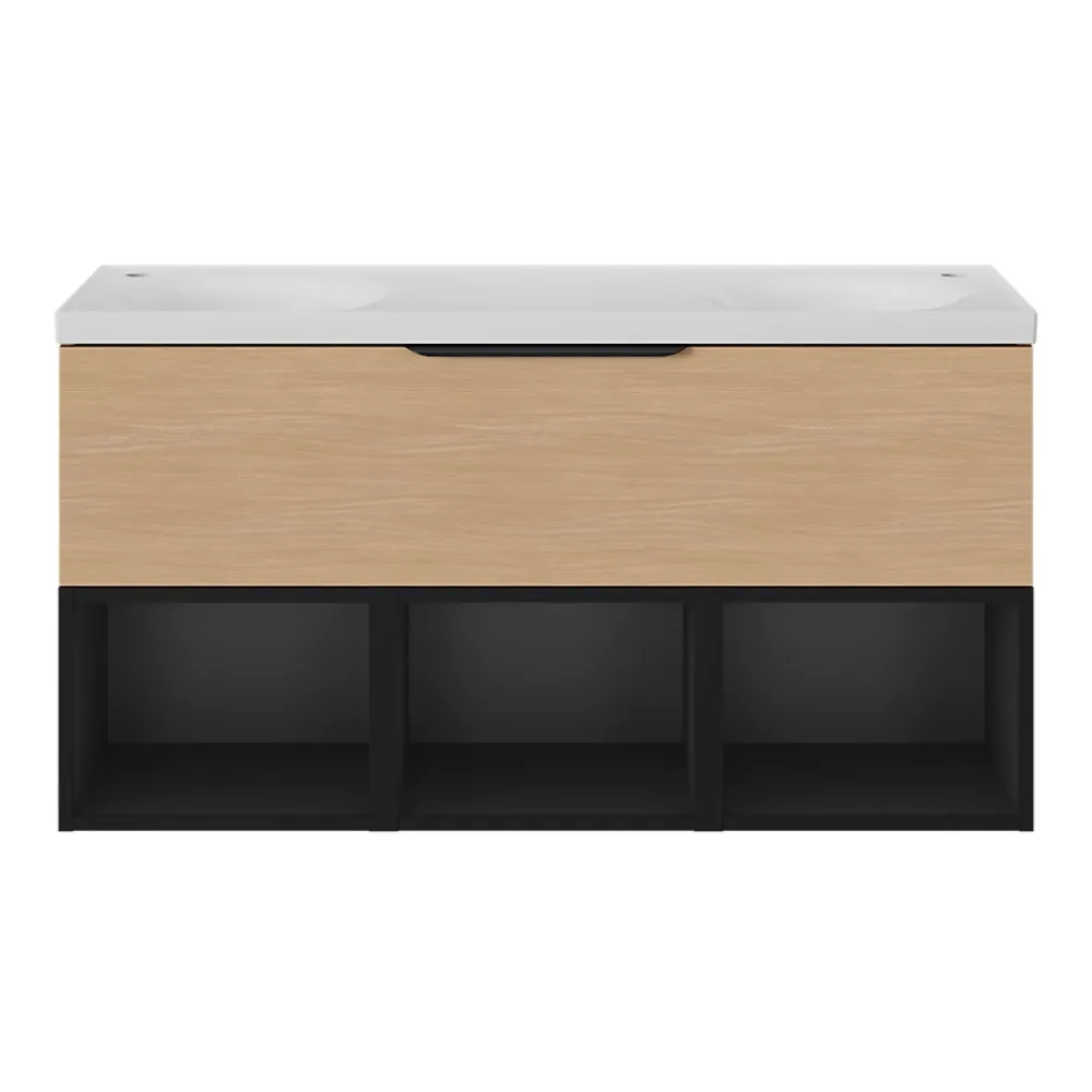 Meuble Sous-Vasque|GoodHome Meuble sous vasque 1 tiroir sans poignée l.120 x H.30 x P.45 cm effet chêne Kentia
