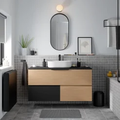 Meuble Sous-Vasque|GoodHome Meuble sous vasque 1 tiroir sans poignée l.120 x H.30 x P.45 cm effet chêne Kentia