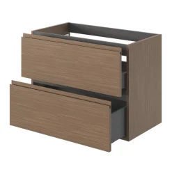 Meuble Sous-Vasque|GoodHome Meuble sous vasque 2 tiroirs avec poignées intégrées l.80 x H.60 x P.45 cm effet noyer Kentia