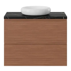 Meuble Sous-Vasque|GoodHome Meuble sous vasque 2 tiroirs avec poignées intégrées l.80 x H.60 x P.45 cm effet noyer Kentia
