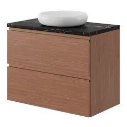 Meuble Sous-Vasque|GoodHome Meuble sous vasque 2 tiroirs avec poignées intégrées l.80 x H.60 x P.45 cm effet noyer Kentia