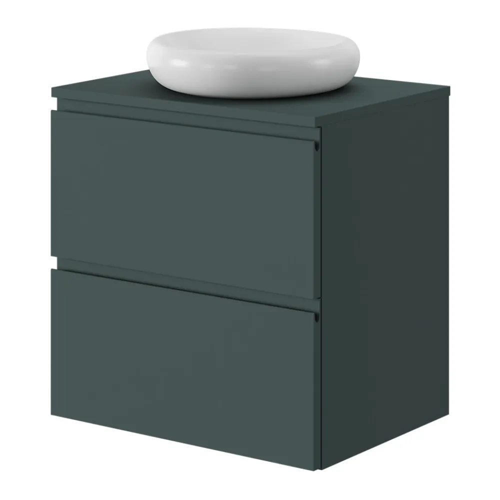 Meuble Sous-Vasque|GoodHome Meuble sous vasque 2 tiroirs avec poignées intégrées l.60 x H.60 x P.45 cm vert forêt Kentia
