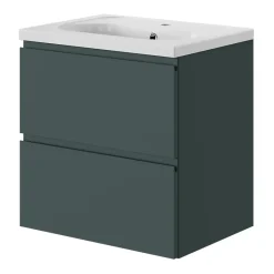 Meuble Sous-Vasque|GoodHome Meuble sous vasque 2 tiroirs avec poignées intégrées l.60 x H.60 x P.45 cm vert forêt Kentia