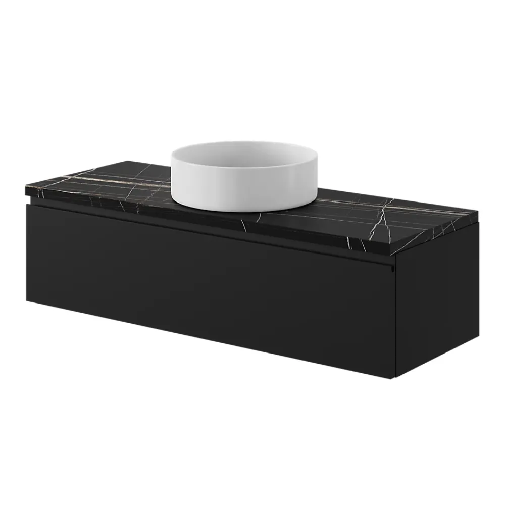 Meuble Sous-Vasque|GoodHome Meuble sous vasque 1 tiroir avec poignée intégrée l.120 x H.30 x P.45 cm noir mat Kentia