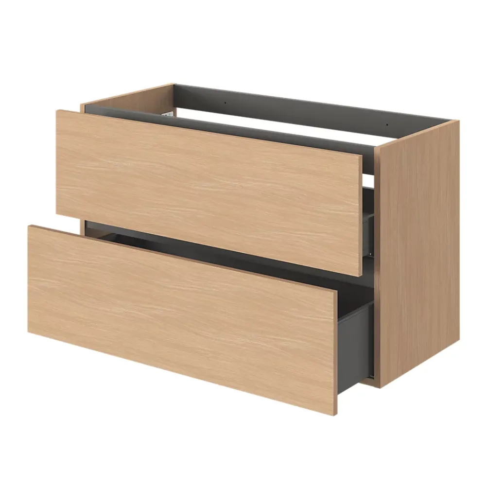GoodHome Meuble sous vasque 2 tiroirs sans poignées l.100 x H.60 x P.45 cm effet chêne Kentia