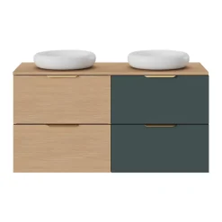 Meuble Sous-Vasque|GoodHome Meuble sous vasque 2 tiroirs sans poignées l.60 x H.60 x P.45 cm vert forêt Kentia