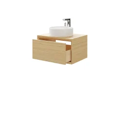 GoodHome Meuble sous vasque 1 tiroir à suspendre Avela placage chêne 60 cm