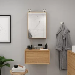 GoodHome Meuble sous vasque 1 tiroir à suspendre Avela placage chêne 60 cm