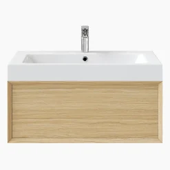 GoodHome Meuble sous vasque 1 tiroir à suspendre Avela placage chêne 80 cm