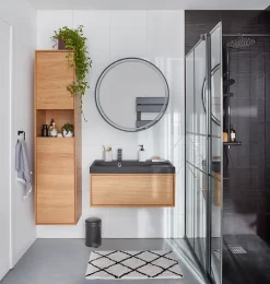 GoodHome Meuble sous vasque 1 tiroir à suspendre Avela placage chêne 80 cm