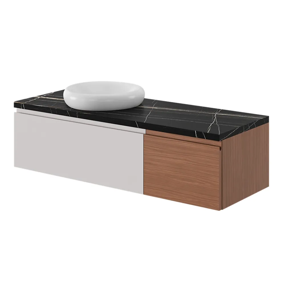Meuble Sous-Vasque|GoodHome Meuble sous vasque 1 tiroir avec poignée intégrée l.40 x H.30 x P.45 cm effet noyer Kentia