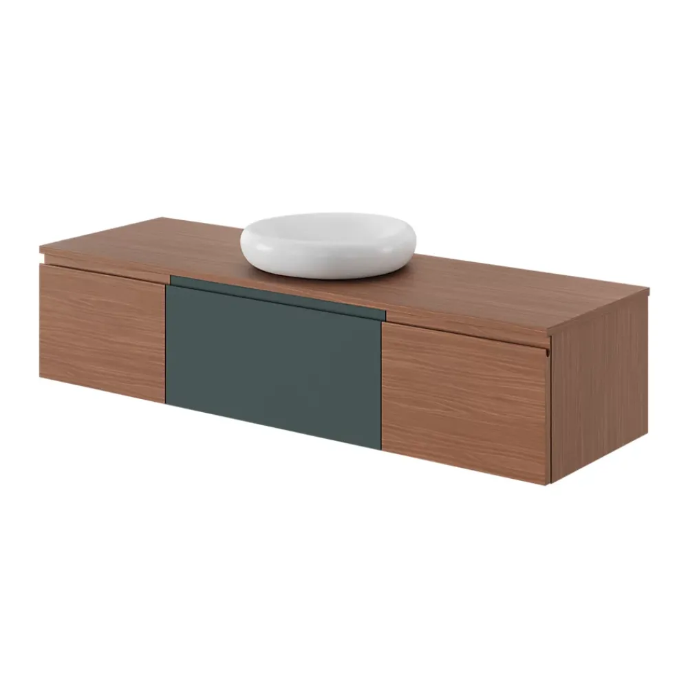 Meuble Sous-Vasque|GoodHome Meuble sous vasque 1 tiroir avec poignée intégrée l.40 x H.30 x P.45 cm effet noyer Kentia