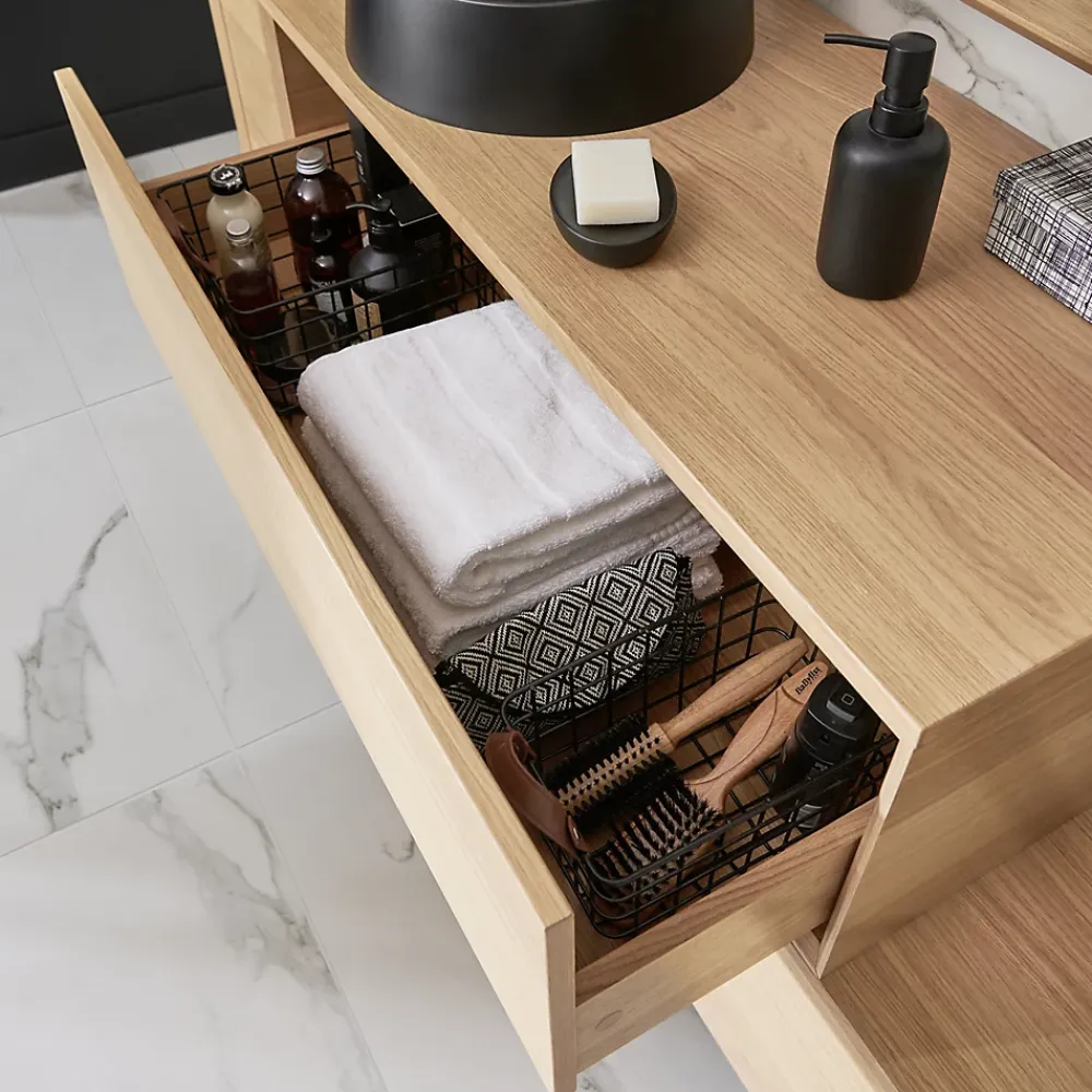 GoodHome Meuble sous vasque 1 tiroir Avela 100 cm à suspendre + plan de toilette 100 cm