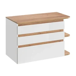 Meublorama Meuble sous vasque ASKA 94 cm blanc brillant Modèle suspendu avec tiroirs