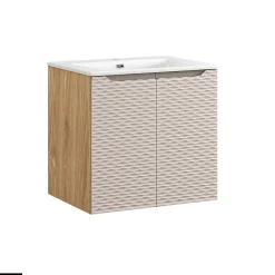 Meuble Sous Lavabo|Otitec Meuble sous vasque de 60 cm - avec vasque à encastrer - 2 portes - SEA BEIGE