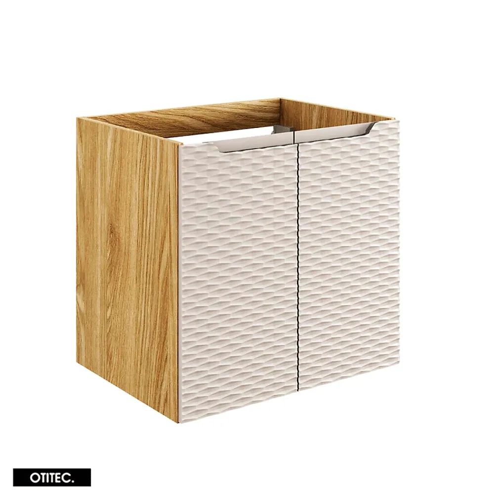 Meuble Sous Lavabo|Otitec Meuble sous vasque de 60 cm - avec vasque à encastrer - 2 portes - SEA BEIGE