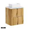 Otitec Meuble sous vasque de 50 cm - avec vasque à poser - avec plan - Oak/Blanc - 2 tiroirs - VOLTA OAK