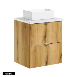 Otitec Meuble sous vasque de 50 cm - avec vasque à poser - avec plan - Oak/Blanc - 2 tiroirs - VOLTA OAK