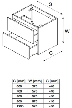 Meuble Sous Lavabo|Otitec Meuble sous vasque de 90 cm - avec vasque à encastrer - 2 tiroirs - SETTA