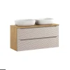 Meuble Sous Lavabo|Otitec Meuble sous vasque de 120 cm - avec plan - avec 2 vasques à poser - 2 tiroirs - SEA BEIGE