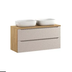 Meuble Sous Lavabo|Otitec Meuble sous vasque de 120 cm - avec plan - avec 2 vasques à poser - 2 tiroirs - SEA BEIGE