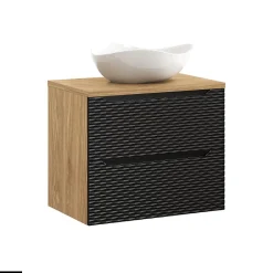 Otitec Meuble sous vasque de 70 cm - avec plan - avec vasque à poser - 2 tiroirs - SEA BLACK
