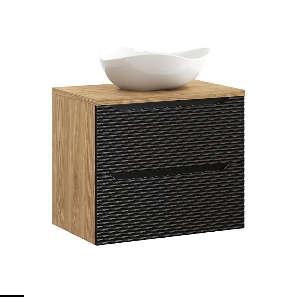 Otitec Meuble sous vasque de 70 cm - avec plan - avec vasque à poser - 2 tiroirs - SEA BLACK