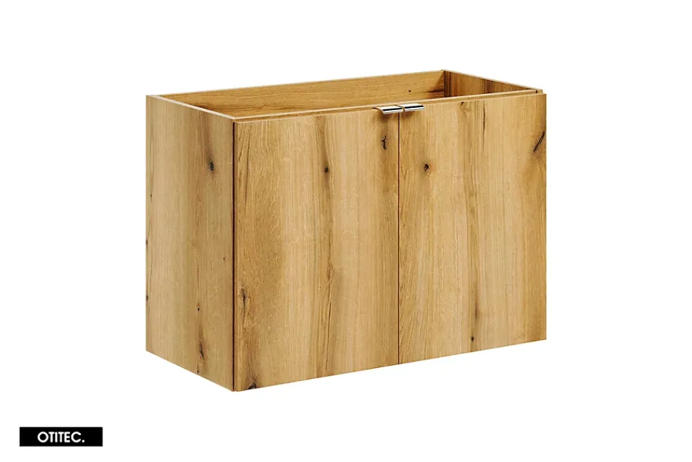Meuble Sous Lavabo|Otitec Meuble sous vasque de 80 cm - avec vasque à poser - avec plan - Noir/Oak - 2 portes - VOLTA OAK