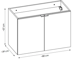 Meuble Sous Lavabo|Otitec Meuble sous vasque de 80 cm - avec vasque à poser - avec plan - Noir/Oak - 2 portes - VOLTA OAK